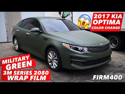 2017 KIA OPTIMA 3M MILITARY GREEN ROOF WRAP AND BUMPER WRAP COLOR CHANGE NOW COMPLETE !!