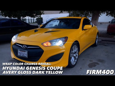 HYUNDAI GENESIS COUPE AVERY GLOSS DARK YELLOW VINYL WRAP COLOR CHANGE REVEAL BEFORE AND AFTER